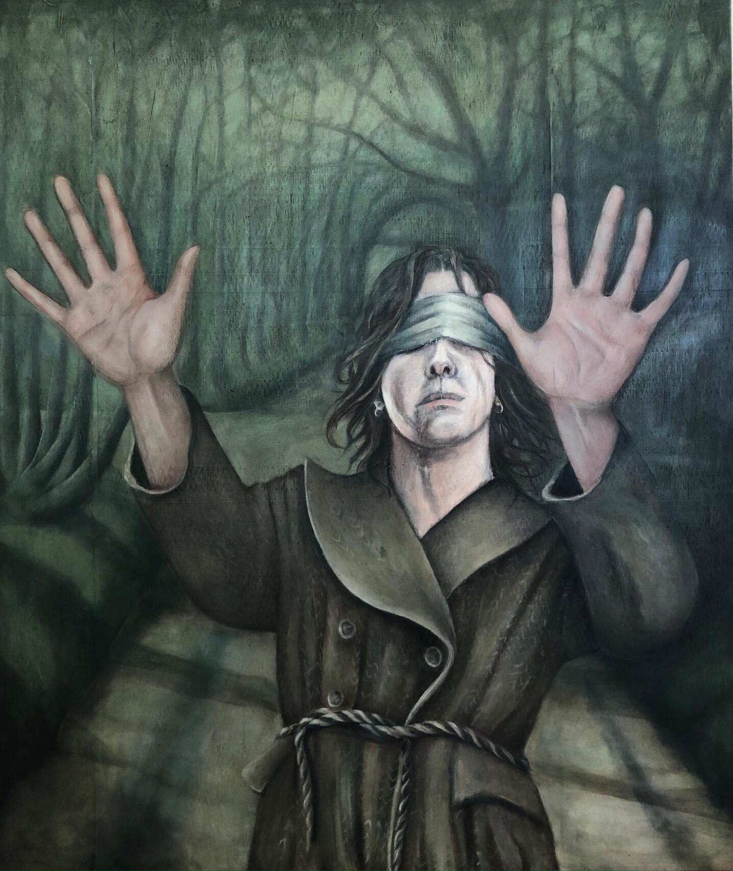 The Song Of the Lane: The Lost Chord. Oil on board 102 x 122cm 2022. Exhibited at The Graduate Art Show London 2023 and as part of Home Lands exhibition, The New Forest Heritage Centre 2024